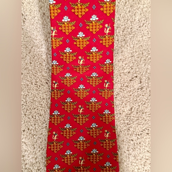 SALVATORE FERRAGAMO 100% Silk Red Horse/Flower Patterned Men’s Neck Tie - Picture 16 of 16